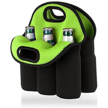 Imagem de Pacote com 6 mamadeiras, bolsa térmica de neoprene, bolsa térmica para garrafa de água e cerveja para viagem com alça de transporte segura (verde), Sacola