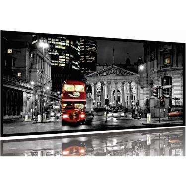 Imagem de Quadro Decorativo Prédios Cidade Dubai Vista Noturna 130x60 Moldura Preta 2x2