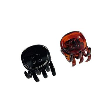 Imagem de Parcelona botão francês pequeno preto carcaça marrom cobertura mola celuloide acetato mandíbula grampo de cabelo - 2 peças