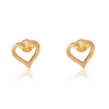 Imagem de Brinco Pequeno De Coração Vazado Folheado Em Ouro 18k