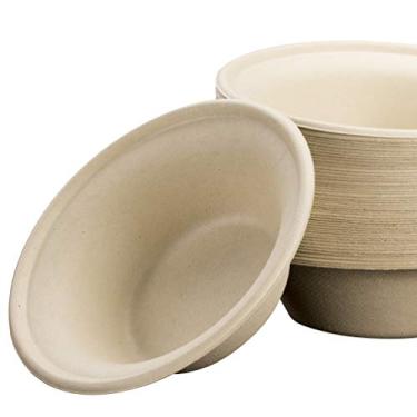 Imagem de Biodegradável, com base vegetal, sem árvores, tigelas descartáveis múltiplas embalagens. Fibra de palha de trigo resistente e sem glúten é certificada, compostável, ecológica, microwavable e segura para alimentos quentes e frios, kraft paper wood plates, 9 inch disposable plates, 9" plates compostab
