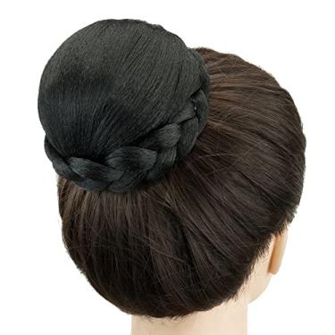 Imagem de IMISSU Capa de cabelo de dançarina de chignon trançado tamanho pequeno apliques de cabelo scrunchies coque peruca updo (M3 Preto)