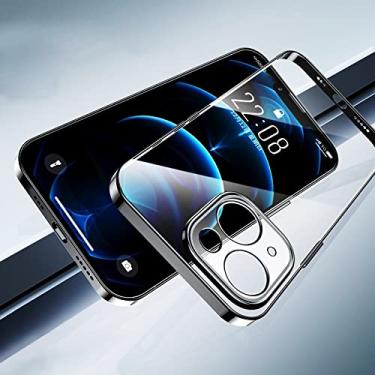 Imagem de Capa de telefone TPU transparente de chapeamento original para iphone 13 12 11 pro max mini xs xr x 8 7 plus se2 capa fina macia, preta, para iphone12 pro max