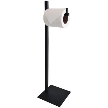 Imagem de Suporte Porta Papel Higiênico Preto de Chão Papeleira Quadrada Banheiro Lavabo