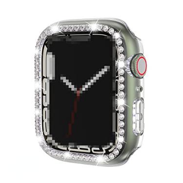 Imagem de ZiEuooo Compatível com Apple Watch Case Series 7 6 5 4 3 2 1 SE, capa de PC com revestimento de proteção total de strass brilhante fashion para 38 40 41 42 44 45 mm (transparente, 42 mm)