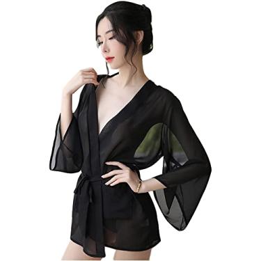 Imagem de Temptshow Women's Sexy Chinese Style Perspective Lingerie Cosplay Women's Embroidered Hanfu Dress (black3)