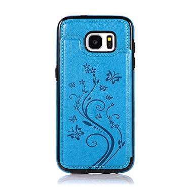 Imagem de Capas de telefone Para Samsung Galaxy S7 Borda Phone Case, luxo Pu Caso de couro [dois fecho magnético] [slots de cartão] função de suporte de flor de borboleta padrão durável macio Tpu. Tampa da cart
