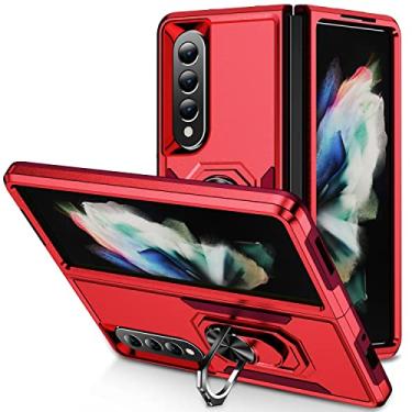 Imagem de Capa de telefone compatível com Samsung Galaxy Z Fold4/Galaxy Z Fold 4 5G, Capa de proteção de grau militar 2 em 1 Capa resistente à prova de choque com suporte magnético capa de suporte (cor: vermelho + preto)