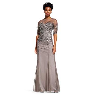 Imagem de Adrianna Papell Women's 3/4 Sleeve Beaded Illusion Gown with Sweetheart Neckline, Lead, 6