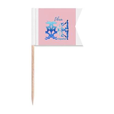 Imagem de Par de bandeiras de palito de dente de constelação da Aquarius para marcação de rotulagem para bolo de festa, comida e queijos