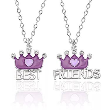 Imagem de CNBPIC 2Pcs/Set Colar Rhinestone Coroa Coração Pingentes Amizade Joias