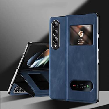 Imagem de Capa de telefone flip Smart View de luxo para Samsung Galaxy Z Fold 4 3 2 Fold4 Fold3 Fold2 5G 2022 Ultra Thin PU Leather Cover, Nappa, Blue, for Galaxy Z Fold3 5G