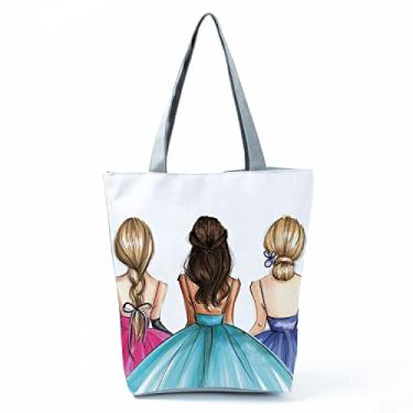 Imagem de Bolsas femininas afro douradas impressas bolsa de ombro moda bonita bolsa de compras ecológica portátil bolsa de praia de alta capacidade, Hl3505
