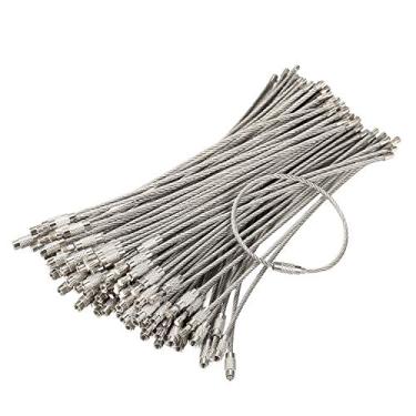 Imagem de bayite Pacote (100) chaveiros de fio de aço inoxidável, anéis de chaveiro, etiquetas de bagagem para serviço pesado prendedor de etiqueta de 2 mm barril de torção (comprimento do cabo: 10 cm)