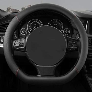 Imagem de Lyqfff Capa de volante de carro 38 cm couro PU volante automático para mulheres volante de carro capa protetora diamante strass
