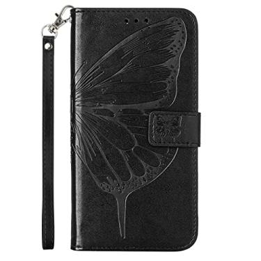 Imagem de Capa para Samsung Galaxy S23/S23 Plus/S23 Ultra, impressão de borboleta elegante, capa carteira de pulseira de couro, compartimento para cartão flip folio suporte capa magnética, preta, S23 Plus