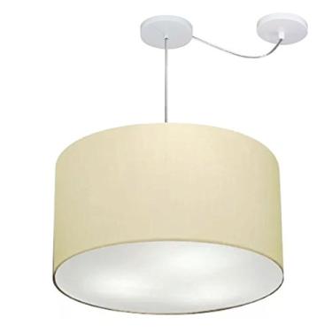 Imagem de Lustre Pendente com Desvio de Centro Cúpula Tecido 45x30 cm, Vivare Iluminação, Pendente4235 LA, Algodão Cru, Médio