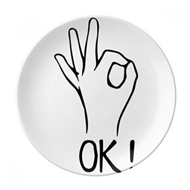 Imagem de Prato de jantar preto OK personalizado padrão de gesto decorativo de porcelana salver talheres