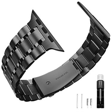 Imagem de banda de aço inoxidável compatível com apple watch series 5/4/3/2/1 42mm 44mm IWatch bandas de substituição pulseiras correia relógio (preto, 42MM/44MM)