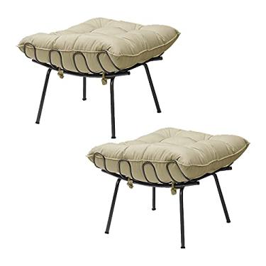 Imagem de Kit 2 Puff Decorativo Sala de Estar Abel Pés Preto Veludo Bege - Gran Belo