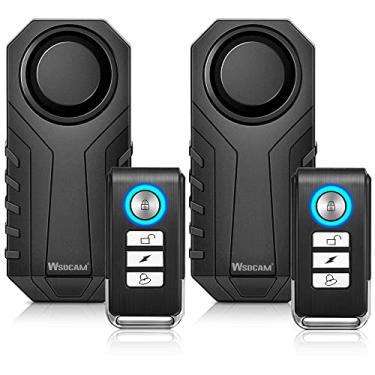 Imagem de WSDCAM Alarme de bicicleta com controle remoto, pacote com 2, 113 dB sem fio, antirroubo, vibração, sistema de alarme de segurança para veículos (preto)