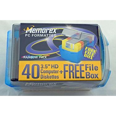 Imagem de Discos de alta densidade Memorex 3,5" com caixa de arquivo (arco-íris, pacote com 40)