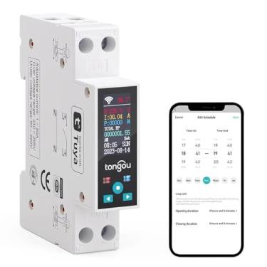 Imagem de Wifi 35mm DIN RAIL Switch Medidor inteligente Disjuntor LED Medidor de energia KWh Power Timer Relay Controle de APP com medição e função pré-paga Compatível com e Assistant