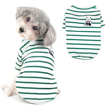 Imagem de Ranphy Camisetas listradas para cães pequenos meninas meninos camisetas de animal de estimação com padrão de urso filhote de cachorro primavera verão roupas chihuahua yorkie gatos, verde, GG
