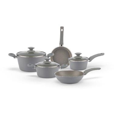 Imagem de Jogo de Panelas Antiaderentes 5 Peças Indução Ceramic Life Optima Marble Brinox - Cinza