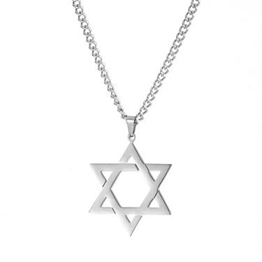 Imagem de SIPURIS Colar de Estrela de Davi para homens, hexagrama de cristal, pentagrama hebraico, judaico, símbolo de Israel, pingente de aço inoxidável, amuleto de estrela de seis pontas, presente