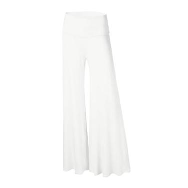 Imagem de Calça cropped afunilada feminina culottes de linho cropped calça de perna larga cintura elástica casual Palazzo calças com bolsos, A1 - Branco, 3G