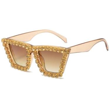 Imagem de Strass gato olho glitter óculos de sol feminino cateye vintage espumante cristal diamante óculos de sol modelo passarela bling eyewear, c3, um tamanho