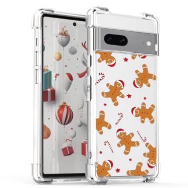 Imagem de Capa transparente para Google Pixel 7 com design de Natal com estampa de homem de gengibre fofo para crianças e meninas, capa de telefone de TPU (poliuretano termoplástico) transparente e macia à