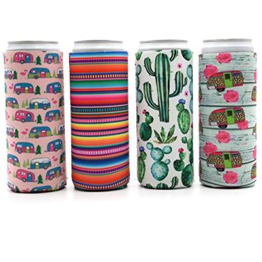 Imagem de Party Girl Kim Cooler Slim Can Coolers - Refrigerador de latas finas com isolamento de neoprene para latas altas e finas de 350 ml, como seltzers verdadeiramente duros e Red Bull - pacote com 4