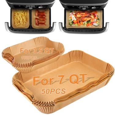 Imagem de BYKITCHEN Forros para fritadeira de ar para fritadeira Ninja DZ071/Instant 9 Qt DualZone FlexBasket, 100 peças de forros pequenos para cestas duplas e 50 peças de papéis grandes para megazona de 7 qt,