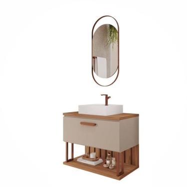 Imagem de Gabinete de Banheiro Duna 80 com Espelho Lumini Cappuccino/Freijo - MGM