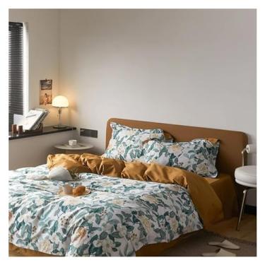 Imagem de Jogo de cama com estampa de folhas rústicas de algodão Queen Size King Size e capa de edredom (1 200 x 200 cm)