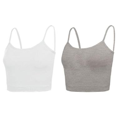 Imagem de NEWITIN Pacote com 4 camisetas com alças finas e alças ajustáveis para mulheres e meninas, Branco/Cinza, G