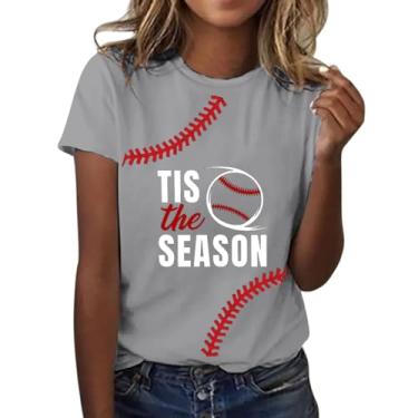 Imagem de Camiseta feminina de beisebol com letras de mãe, gola redonda, manga curta, caimento solto, casual, túnica, camisa de verão, Cinza - 2, XXG
