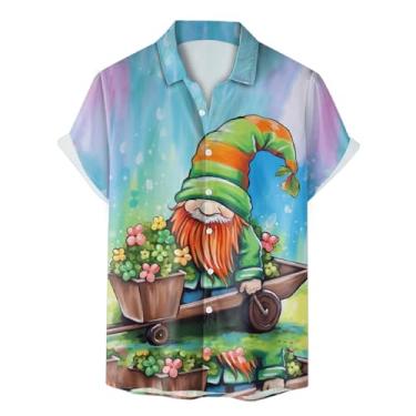 Imagem de Camiseta masculina 2024 Dia de São Patrício Clover ST Pattys Day Funny Hat Dwarf Green Impresso Manga Curta Camisa de Botão, 07 - Azul escuro, GG