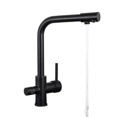 Imagem de Torneiras de cozinha pretas de latão, água purificada, água quente e fria, torneira misturadora, alças duplas, filtro de água pura, guindaste, preto