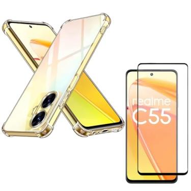 Imagem de Capa Capinha Anti Impacto + Película de Vidro Temperado 3D Para Realme C55 Tela De 6,72 Polegadas - (Bluepink)