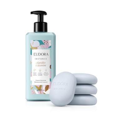 Imagem de Eudora kit Instance Algodão e Jasmim: Sabonete Vegetal em Barra 4x80g + Creme Corporal 400ml