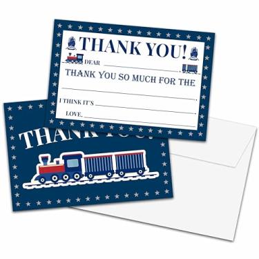 Imagem de Kids Thank You Cards Fill in the Blank, Train Thank You Cards, Steam Train Greeting Cards, Railroad Thank You Notes For Boys, Birthday Party Decorações Favors (20 cartões com 20 envelopes) -05