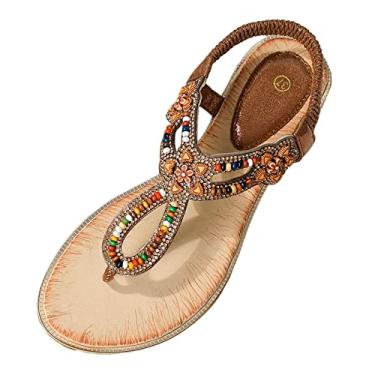 Imagem de Sandálias femininas elegantes de verão, sandálias ortopédicas para mulheres, sandálias planas sem cadarço, sandálias boêmias de verão, Bronze, 9 3X-Narrow