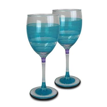 Imagem de Golden Hill Studio Conjunto de 2 taças de vinho pintadas à mão - Coleção Cape Cod Cottage Turquoise - Artigos de vidro pintados à mão por artistas dos EUA - Taças de vinho exclusivas e decorativas, decoração de mesa de cozinha