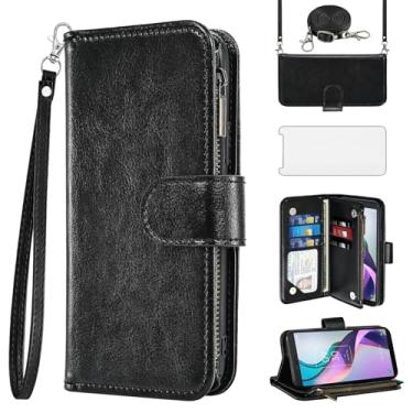 Imagem de Asuwish Capa de telefone para Metro TCL Ion X/Ion V/40Z Capa de celular com protetor de tela, alça transversal, fecho de correr, porta-cartões de vidro temperado, suporte para IonX T430W IonV 2023