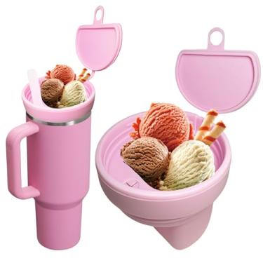 Imagem de SLEILIN Molde de gelo para copo Stanley de silicone reutilizável copo de sorvete para Stanley Quencher copo de 1,134 g com alça recipientes de lanche com orifício de palha à prova de poeira Stanley