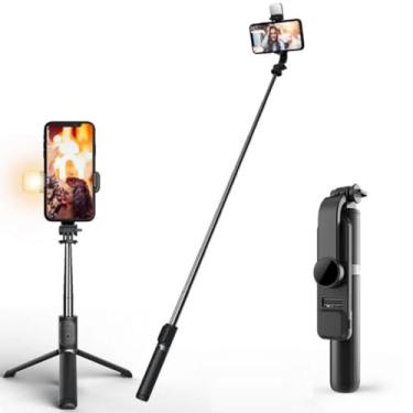 Imagem de Tripé Bastão Pau De Selfie Bluetooth Retrátil com LED E Portátil Com Controle Remoto Compatível Com iPhone Samsung