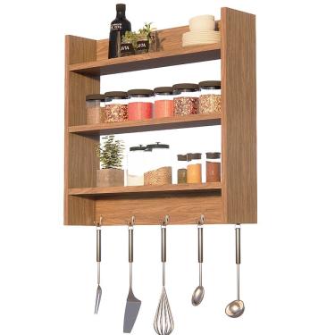 Imagem de Porta Condimentos de Parede para temperos cor Amendoeira com 3 prateleiras